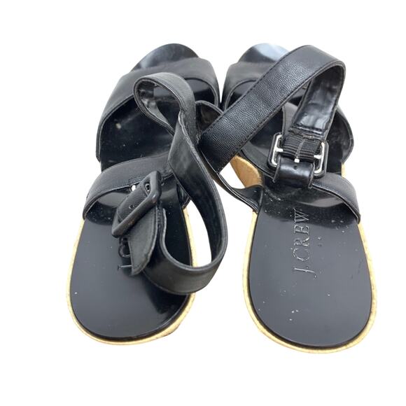 J Crew Womens Open Toe Black Wedge Platform Sandals Shoes Heels Slingback sz 6 - Picture 11 of 16